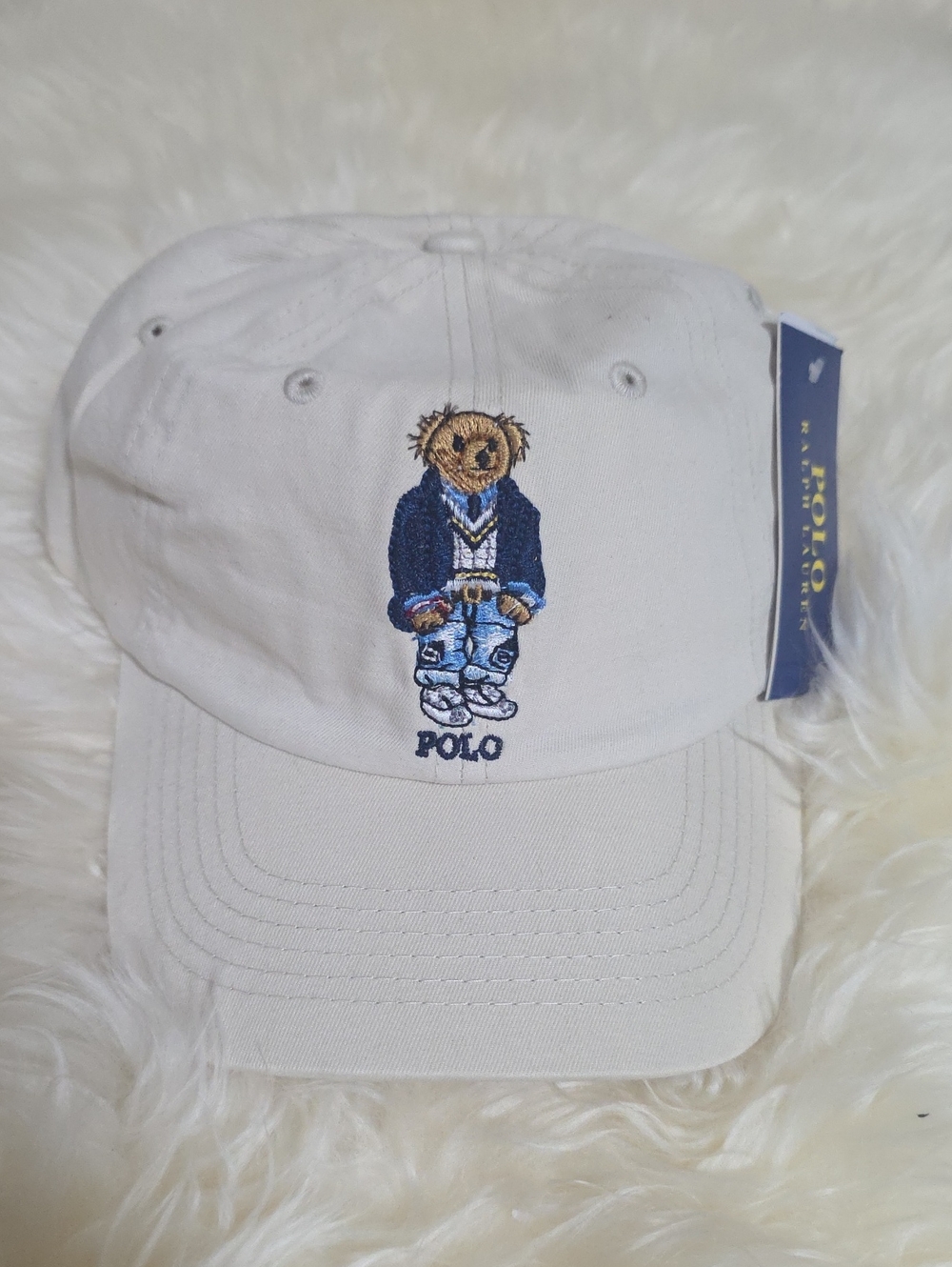 Polo by Ralph Lauren Cream Bear Embroidered Baseball Cap